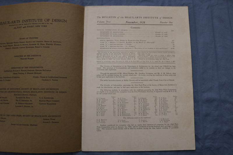 1928 NOV THE BULLETIN OF THE BEAUX-ARTS INSTITUTE OF DESIGN MAGAZINE - ST 5507X