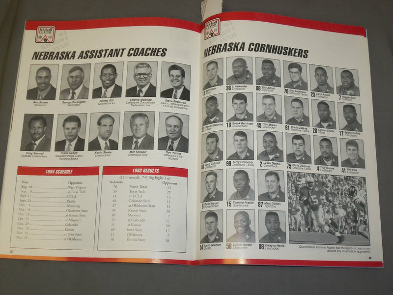 1994 AUGUST 28 KICKOFF CLASSIC XII PROGRAM - WEST VIRGINIA VS. NEBRASKA - J 4104