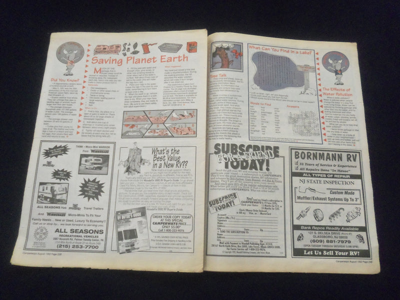 1992 AUGUST WOODALL'S CAMPERWAYS NEWSPAPER - HIKING APPALACHIAN TRAIL - NP 6145