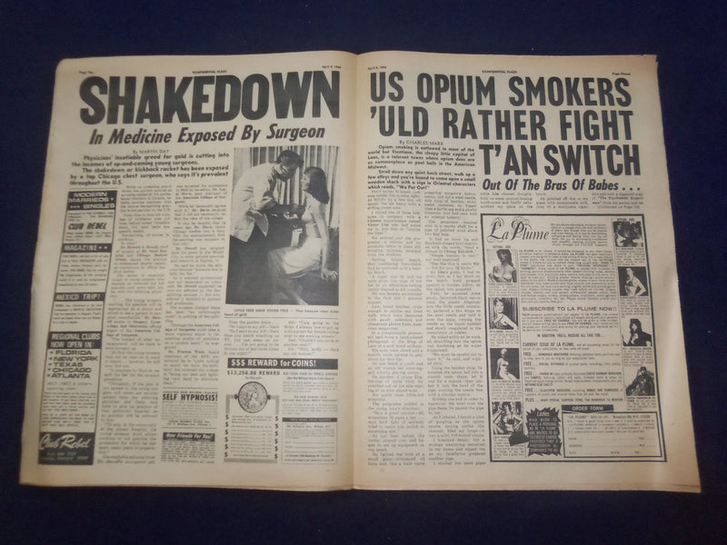 1966 APRIL 9 FLASH NEWSPAPER - FLAMING REDHEAD BLOWS LID OFF SIN BIN - NP 6964