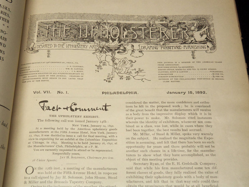 1892 THE UPHOLSTERER MAGAZINE LOT OF 9 ISSUES - PHILADELPHIA - NICE ADS - O 3287