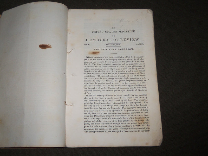 1839 JANUARY THE UNITED STATES MAGAZINE & DEMOCRATIC REVIEW VOL 5 NO. 13- J 3354