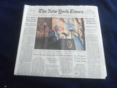 2022 JANUARY 12 NEW YORK TIMES - BIDEN ENDORSES CHANGING RULES FOR VOTING BILLS