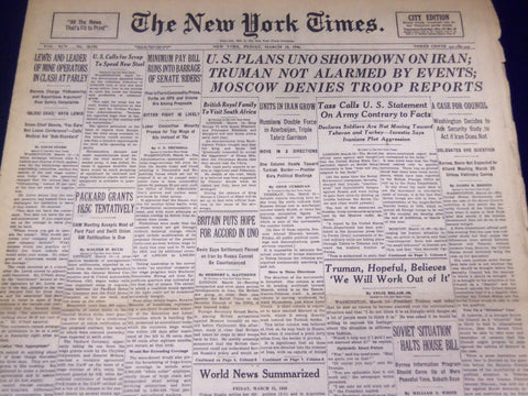 1946 MARCH 15 NEW YORK TIMES - UNO SHOWDOWN ON IRAN - NT 3463
