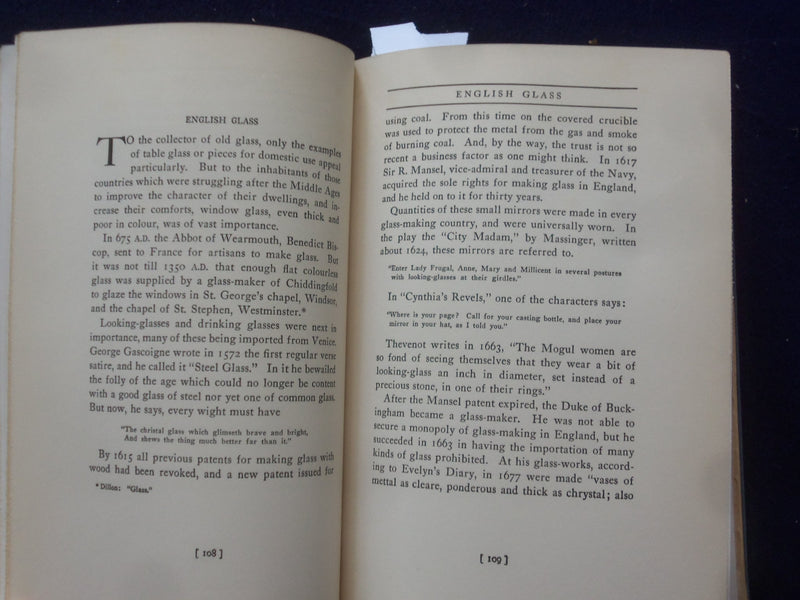 1935 OLD GLASS- EUROPEAN AND AMERICAN HARDCOVER BOOK BY N. HUDSON MOORE- KD 8625