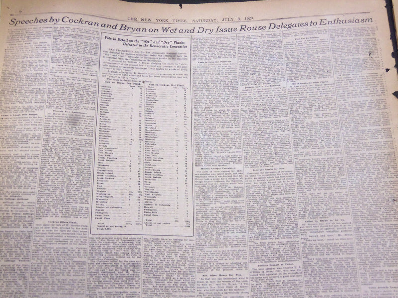 1920 JULY 3 NEW YORK TIMES - M'ADOO LEADS, 289 VOTES ON SECOND BALLOT - NT 5328