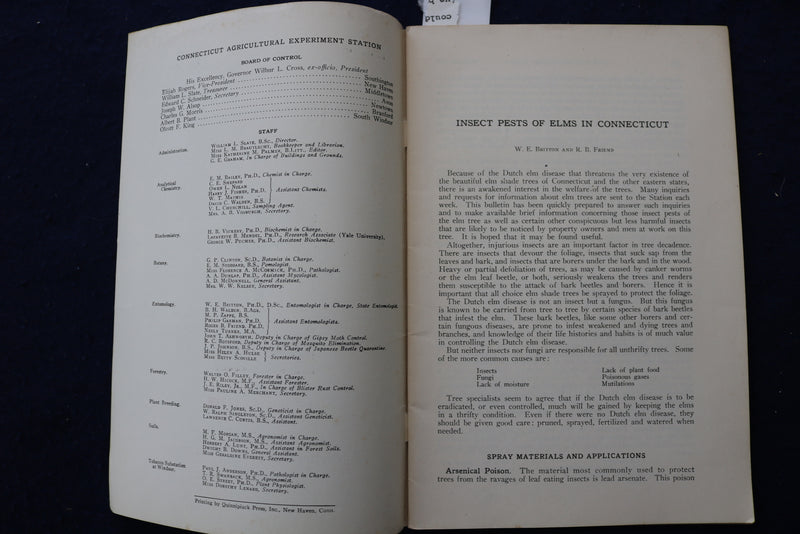 1935 INSECT PESTS OF ELMS IN CONNECTICUT SOFTCOVER BOOK - K 1413