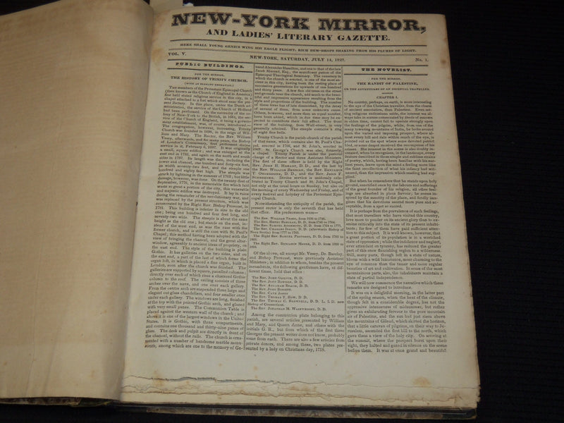 1827-1828 NEW YORK MIRROR AND LADIES GAZETTE BOUND VOLUME - R 89D