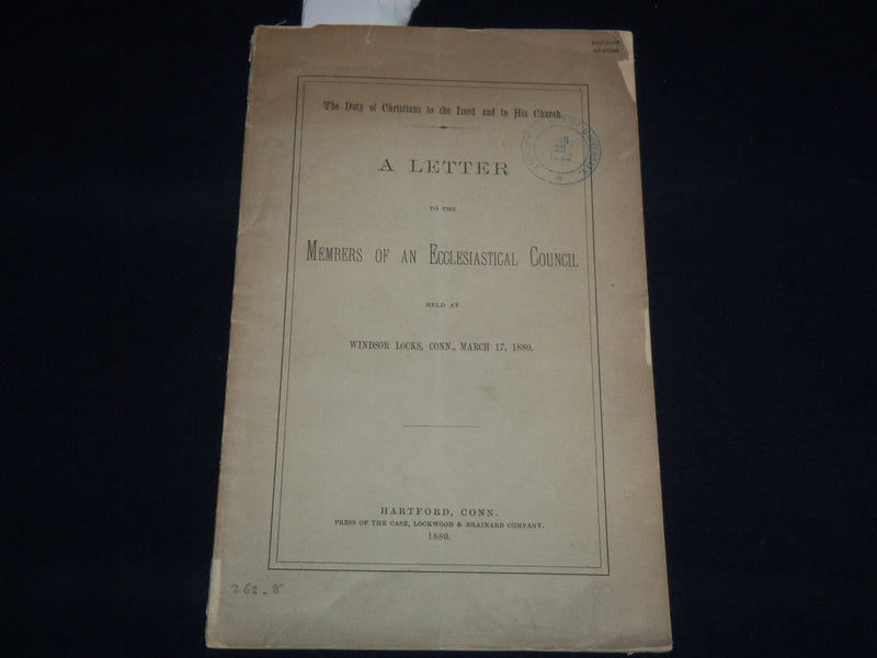 1880 LETTER FO MEMBERS OF AN ECCLESIASTICAL COUNCIL - WINDSOR LOCKS - J 8881