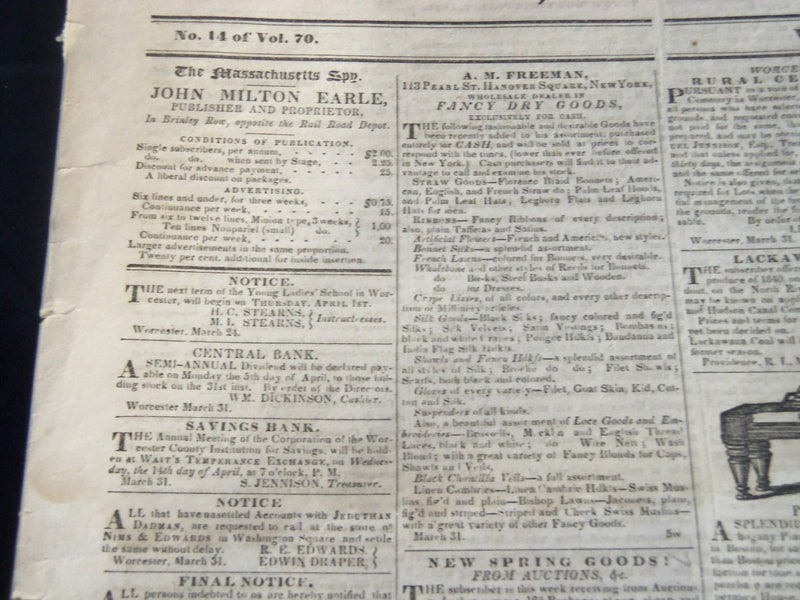 1841 APRIL 7 MASSACHUSETTS SPY NEWSPAPER - GENERAL HARRISON DEAD - NP 3968