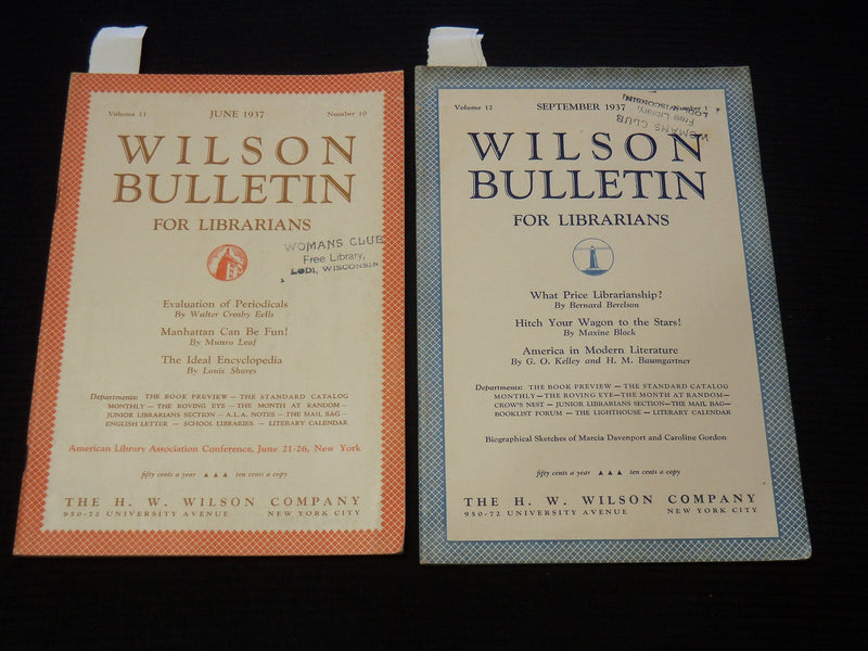 1937 WILSON BULLETIN FOR LIBRARIANS LOT OF 2 - H. W. WILSON COMPANY - K 2108