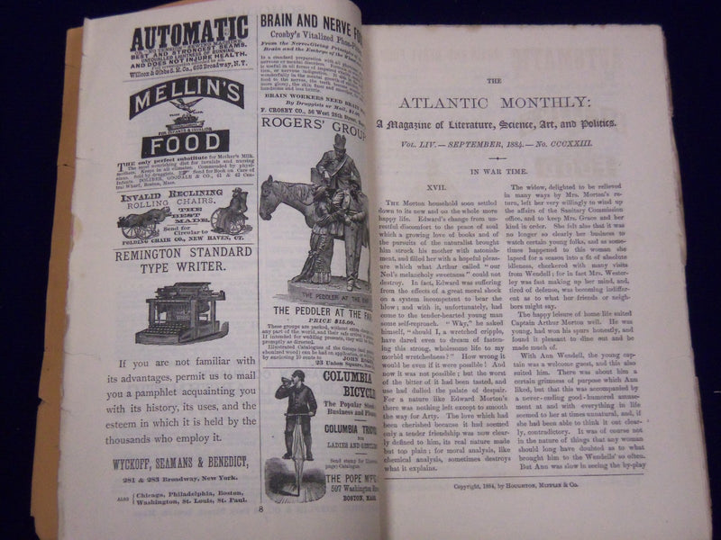 1884 THE ATLANTIC MONTHLY MAGAZINE LOT OF 6 ISSUES - PARKMAN - MITCHELL - WR 315