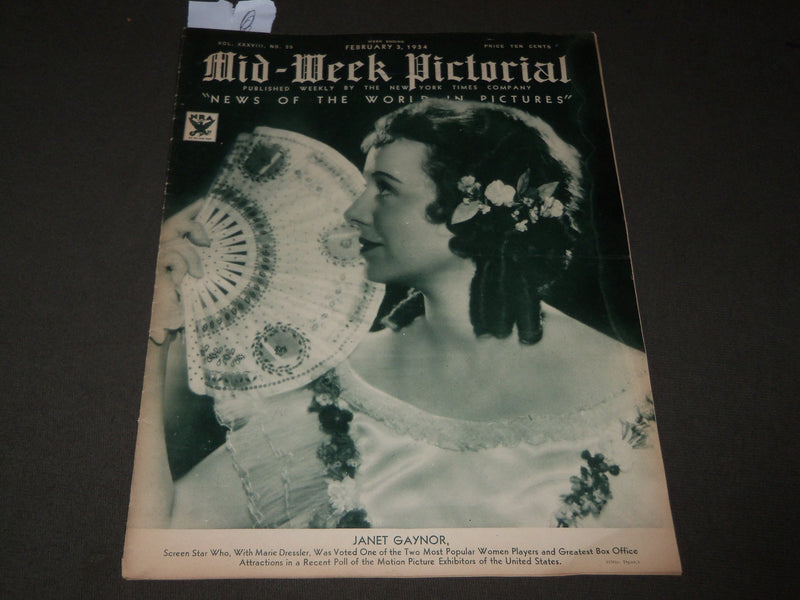 1934 FEBRUARY 3 MID-WEEK PICTORIAL MAGAZINE SECTION - JANET GAYNOR - J 3216
