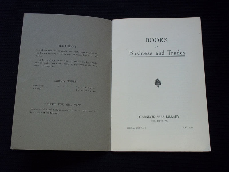 1906 BOOKS ON BUSINESS AND TRADES SOFTCOVER BOOK - CARNEGIE FREE LIBRARY- J 7179