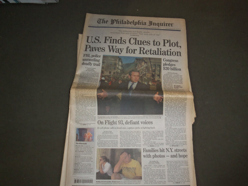 2001 SEP 13 PHILADELPHIA INQUIRER NEWSPAPER - U.S. FINDS CLUES TO PLOT - NP 3114