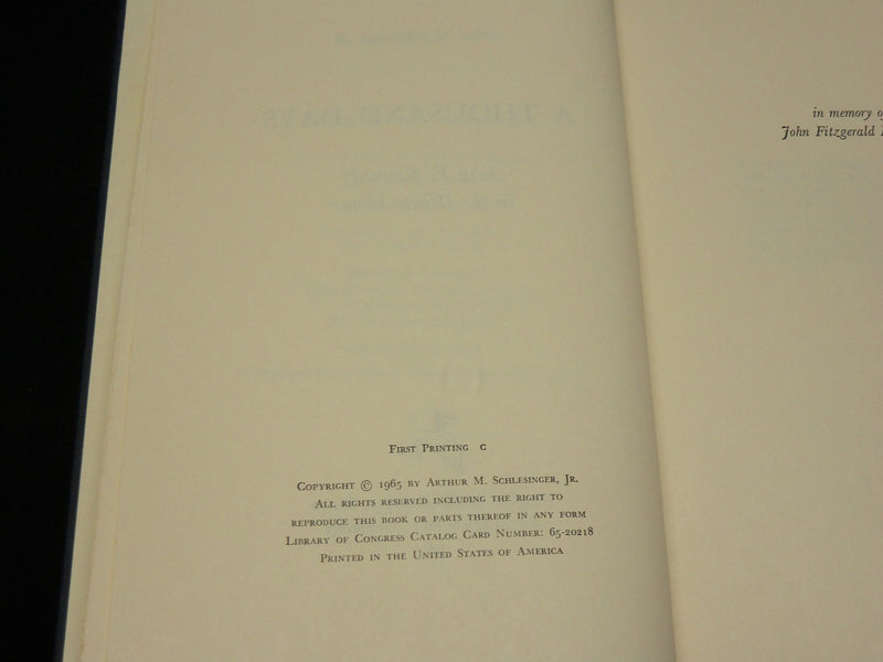 1965 A THOUSAND DAYS HARDCOVER BOOK BY ARTHUR M. SCHLESINGER - KD 6502