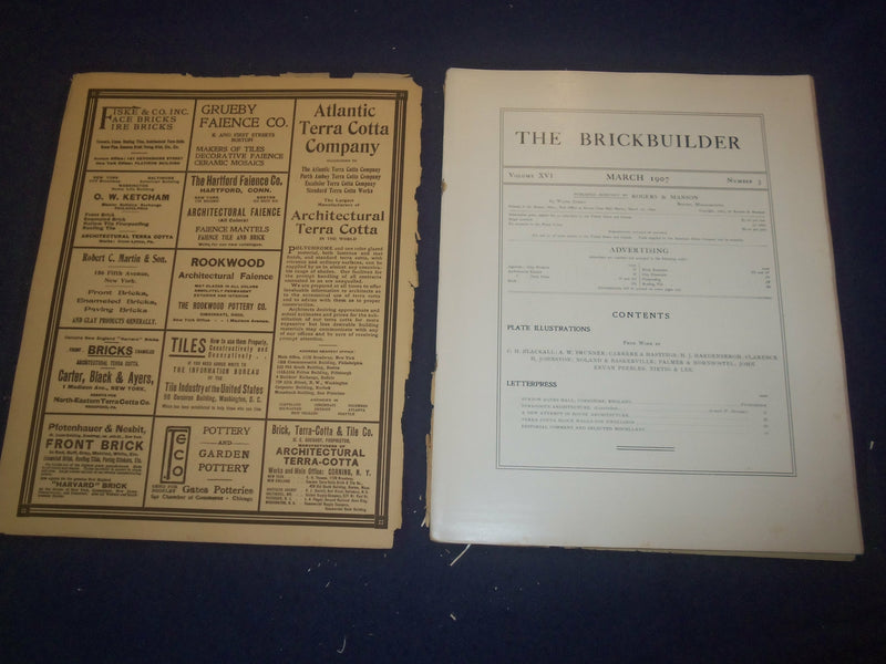 1907 MARCH THE BRICKBUILDER MAGAZINE - AN ARCHITECTURAL MONTHLY - ST 528R