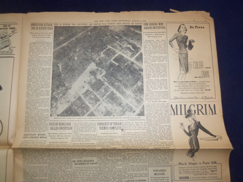 1944 AUG 2 NEW YORK TIMES - AMERICANS RACE INTO BRITTANY, SMASH ENEMY - NP 6598
