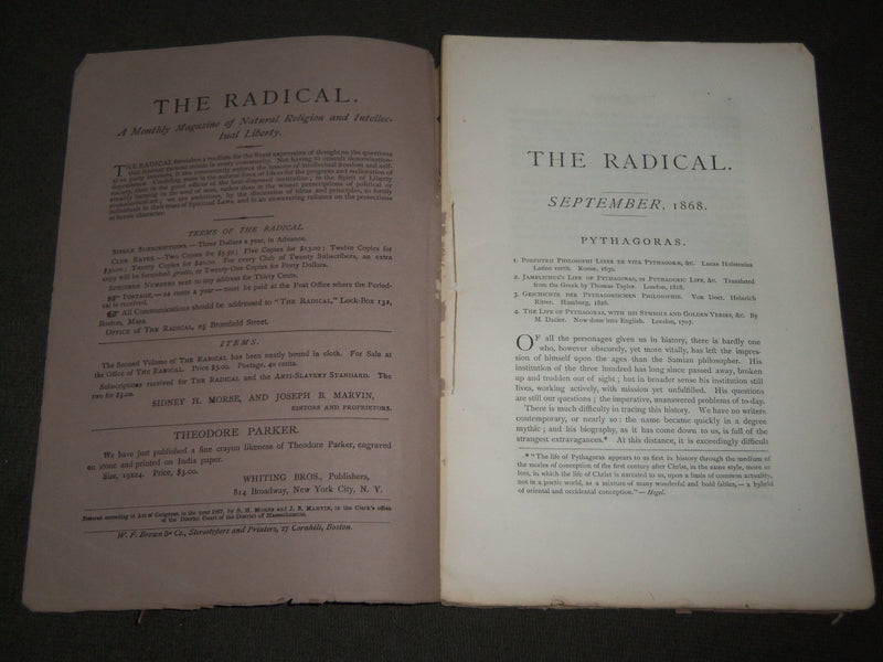 1865-1869 THE RADICAL MONTHLY MAGAZINE LOT OF 27 - NATURAL RELIGION - WR 1371