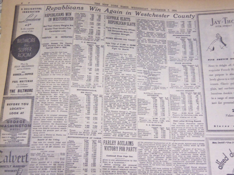 1934 NOVEMBER 7 NEW YORK TIMES - NEW DEAL SCORES NATION-WIDE VICTORY - NT 1711