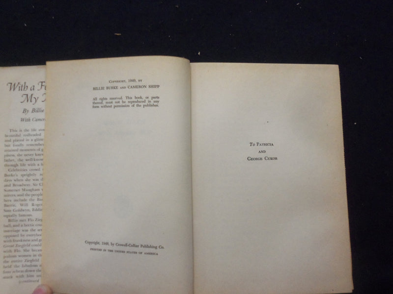 1949 WITH A FEATHER ON MY NOSE HARDCOVER BOOK BY BILLIE BURKE - KD 8245