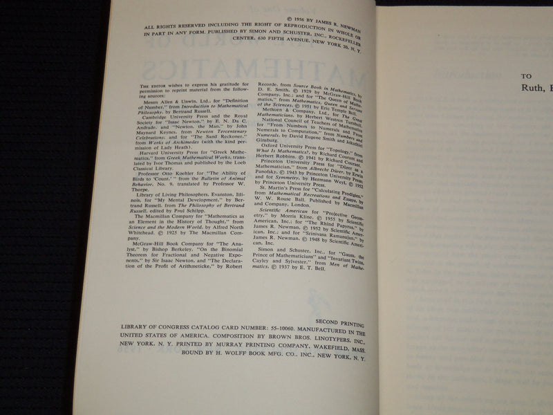 1956 THE WORLD OF MATHEMATICS BY JAMES R. NEWMAN VOLUME SET OF 4 - KD 4669K