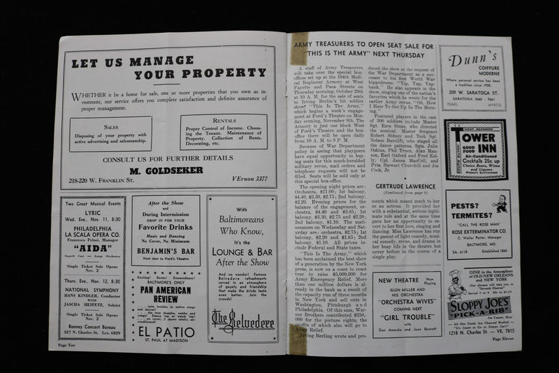 1942 LADY IN THE DARK PROGRAM & TICKET STUB - GERTRUDE LAWRENCE - K 2858