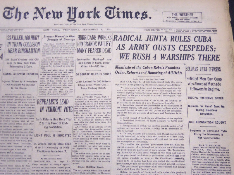 1933 SEPTEMBER 6 NEW YORK TIMES - RADICAL JUNTA RULES CUBA - NT 5262