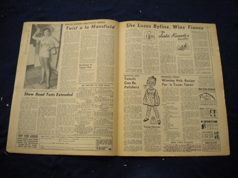 1962 AUGUST 5 NEW YORK MIRROR NEWSPAPER - DORIS PEARSON COVER PHOTO - NP 6003