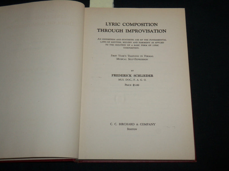 1927 LYRIC COMPOSITION THROUGH IMPROVISATION HARDCOVER BOOK - KD 6950