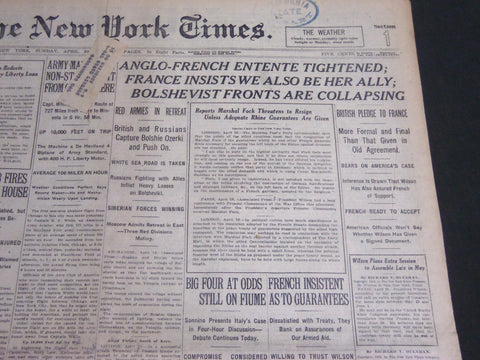 1919 APRIL 20 NEW YORK TIMES - ANGLO-FRENCH ENTENTE TIGHTENED - NT 6977