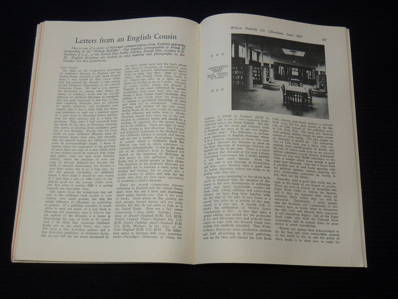 1937 WILSON BULLETIN FOR LIBRARIANS LOT OF 2 - H. W. WILSON COMPANY - K 2108