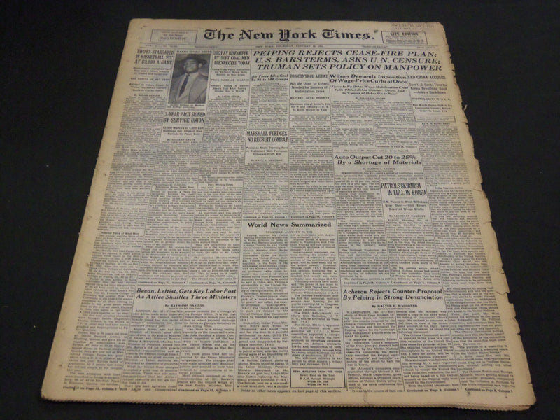1951 JANUARY 18 NEW YORK TIMES - BASKETBALL STARS HELD IN FIX - NT 4276