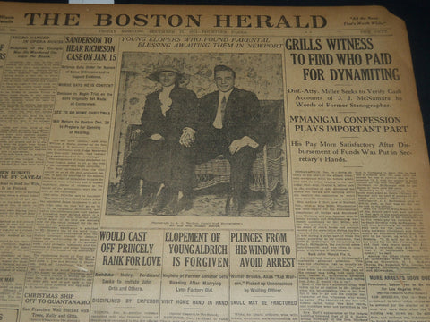 1911 DECEMBER 15 THE BOSTON HERALD - GRILLS WITNESS FOR DYNAMITING - BH 181