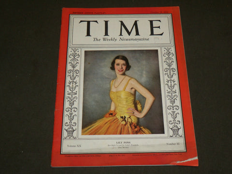 1932 OCTOBER 17 TIME MAGAZINE - LILY PONS COVER - T 341