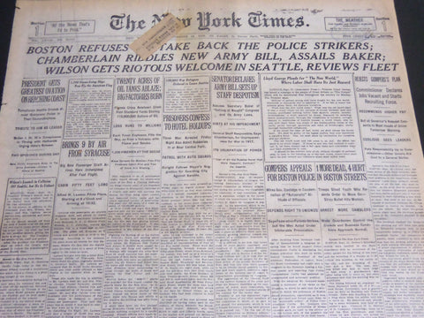 1919 SEPT 14 NEW YORK TIMES -BOSTON REFUSES TO TAKE BACK POLICE STRIKES- NT 7022