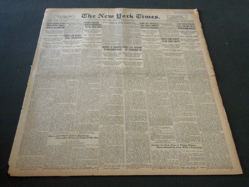 1922 OCTOBER 21 NEW YORK TIMES - SAW COUPLE MURDER HALL & MRS. MILLS - NT 5809