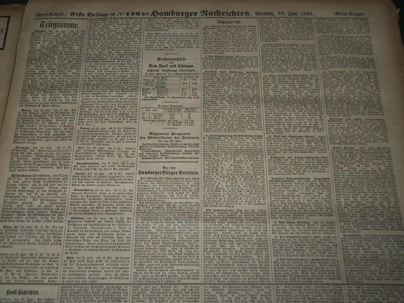 1901 JULY 3-AUGUST 31 HAMBURGER NACHRICHTEN GERMAN NEWSPAPER LOT - BV 163