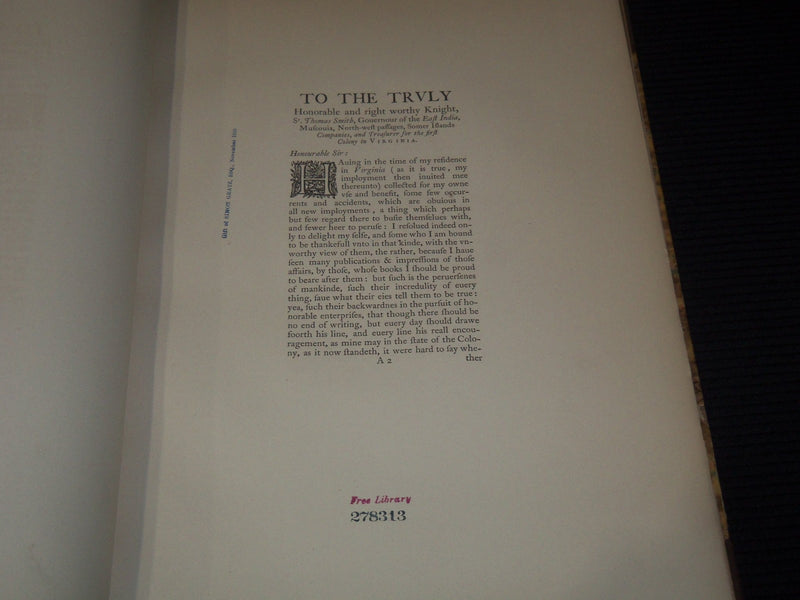 1615 A TRUE DISCOURSE OF THE PRESENT ESTATE OF VIRGINIA VOLUME - HAMOR - Z 242