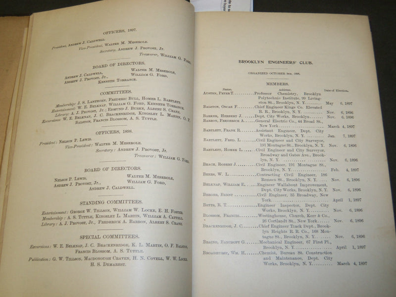 1897 BROOKLYN ENGINEERS' CLUB PROCEEDINGS CONSTITUTION AND BY-LAWS - KD 5727