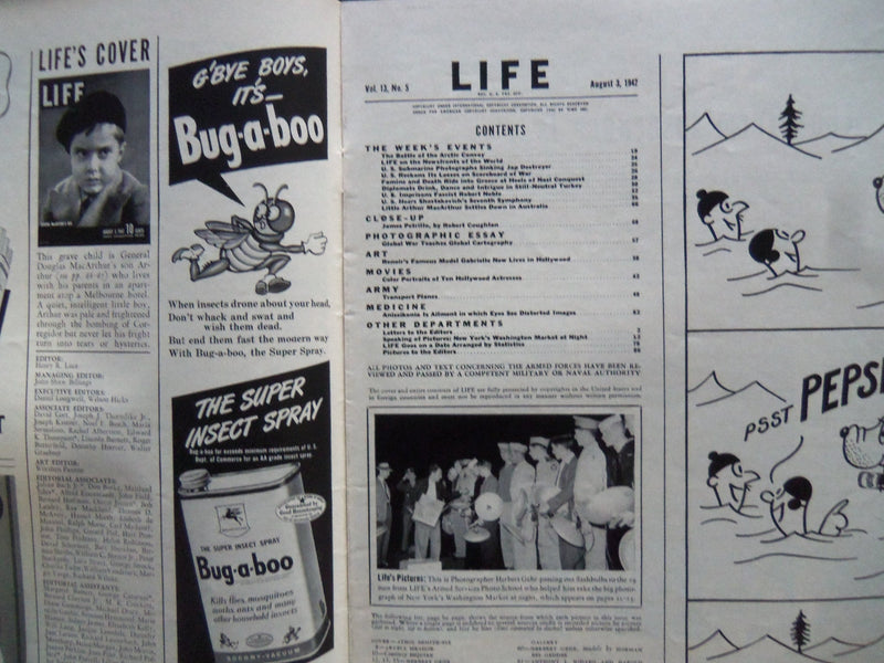 1942 AUGUST 3 LIFE MAGAZINE - GENERAL MACARTHUR'S SON - L 298