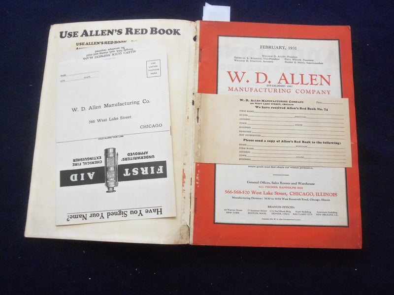 1931 W. D. ALLEN MANUFACTURING CO. RED BOOK CATALOG - CHICAGO, ILLINOIS - J 9346