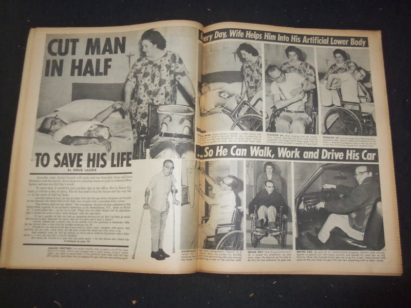 1966 MAY 22 NATIONAL ENQUIRER NEWSPAPER - CUT MAN IN HALF TO SAVE LIFE - NP 7413