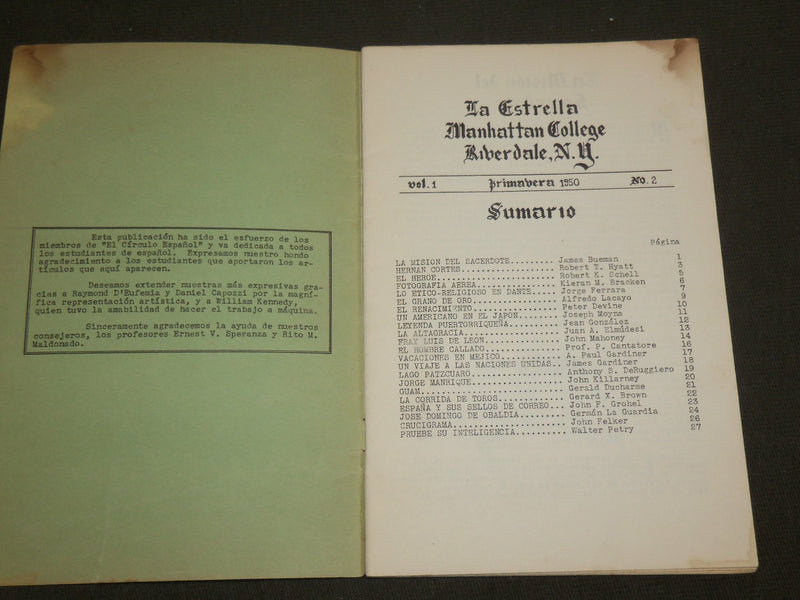 1950 PRIMAVERA LA ESTRELLA MANHATTAN COLLEGE PROGRAM - NEW YORK - J 6197