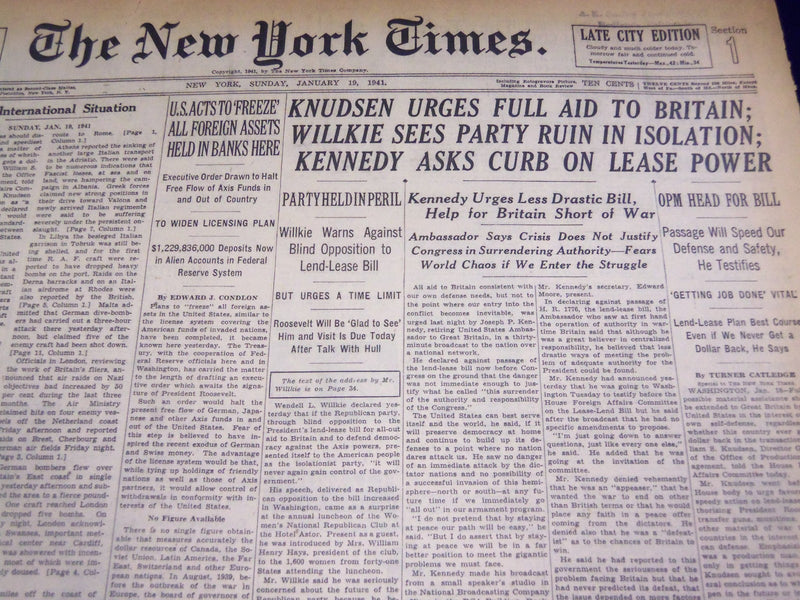 1941 JANUARY 19 NEW YORK TIMES - KNUDSEN URGES FULL AID TO BRITAIN - NT 1141