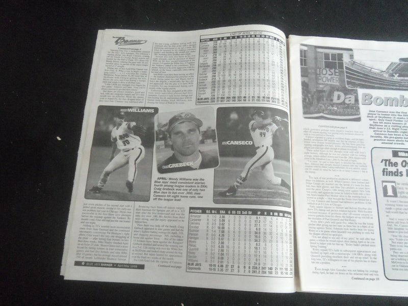 1998 APRIL-MAY BLUE JAYS BANNER NEWSPAPER - JOSE CANSECO BLASTS HI-LITE -NP 5867
