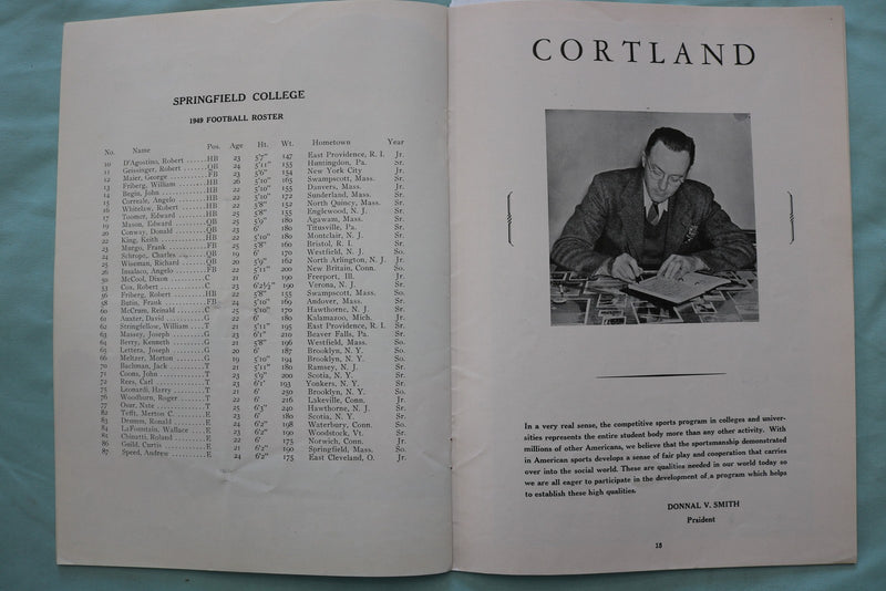 1949 SEPTEMBER 24 SPRINGFIELD VS. CORTLAND STATE FOOTBALL PROGRAM - K 3392