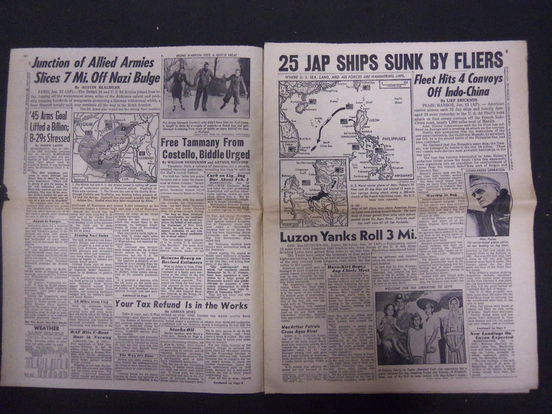 1945 JANUARY 13 NEW YORK DAILY MIRROR - 25 JAP SHIPS SUNK - NP 2221