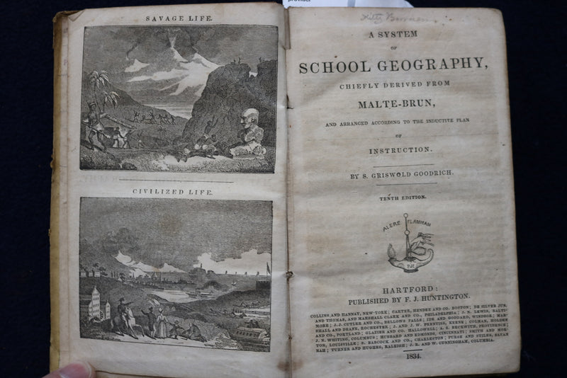 1833 THE MALTE-BRUN SCHOOL GEOGRAPHY HARDCOVER BOOK - KD 9442