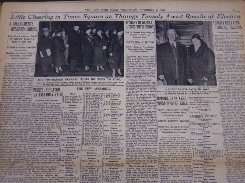 1933 NOVEMBER 8 NEW YORK TIMES - LAGUARDIA ELECTED MAYOR OF NEW YORK - NT 5263